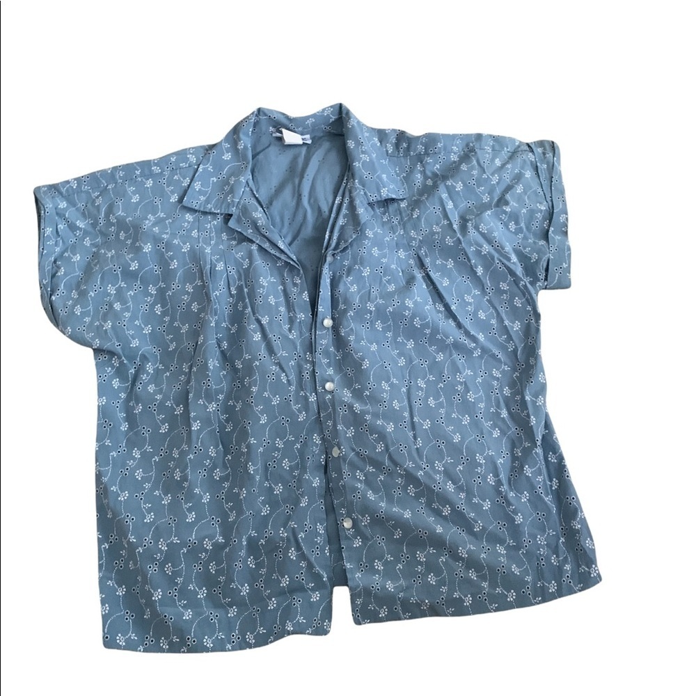 Blair | Vintage Short Sleeve Button Down Shirt Large Light Blue Tiny Floral - Picture 8 of 8